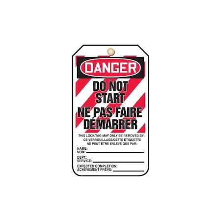 Accuform French Bilingual Safety Tags, DANGER DO NOT START, 5.75in x 3.25in, RP-Plastic, 25PK TCF207PTP